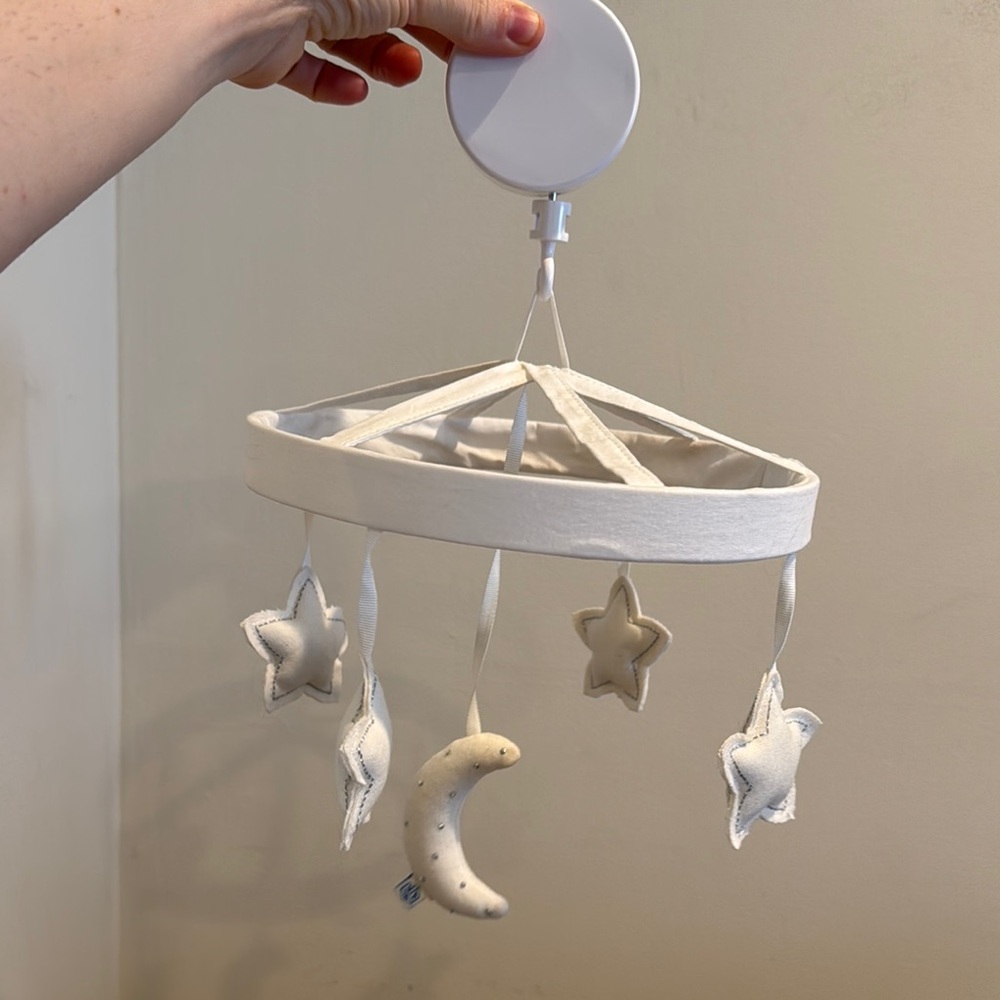 PBK Pottery Barn White Star and Moon Wish Upon A Star Musical Mobile Nursery